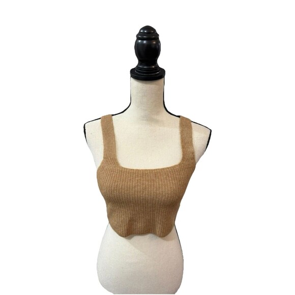 Everlane The Cozy Stretch Ribbed Crop Tank Top Tan Camel Medium NWT Wool Blend - Picture 1 of 10